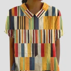Printed Loose Casual Women's Lapel T-shirt - S49Tkds3Skzf2Y15 - View 1