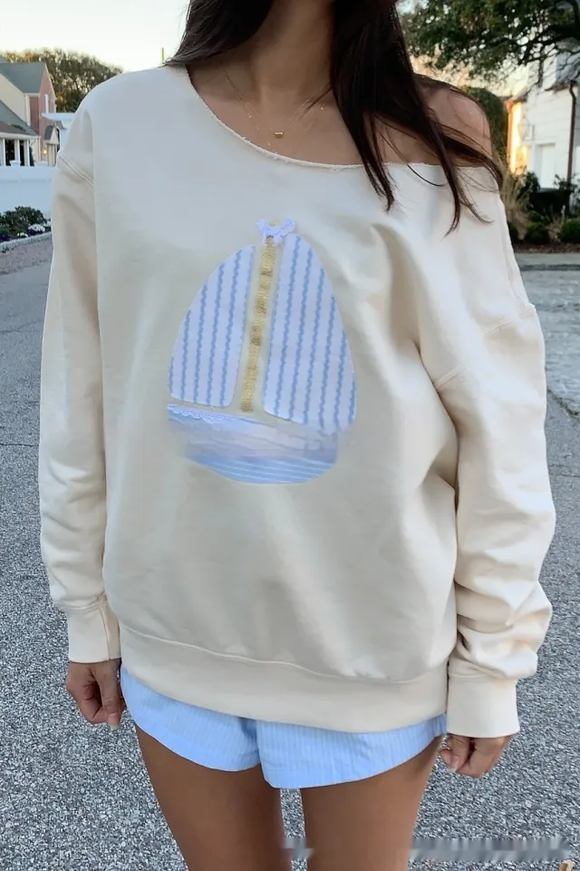 Women's Patch Off shoulder Two way Pullover Sweater Apricot Yellow Blue - Shop at LoveMi