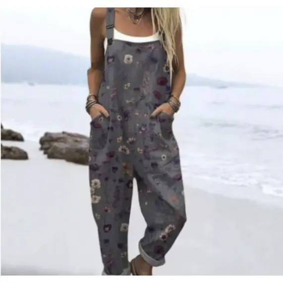 Women's Vintage Print Jumpsuit Loose Sleeveless Design Sexy