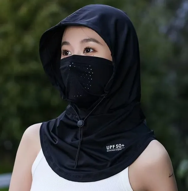 Mask Face Ice Silk UV Protection Sun Protection Hat Cloud Carbon Black - Shop at LoveMi