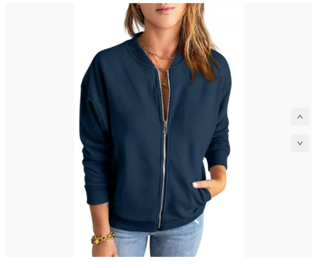 Women's Solid Color Zipper Jacket Coat Fashion Casual Cardigan Long Sleeve Stadiumjumper Dark Blue - Shop at LoveMi