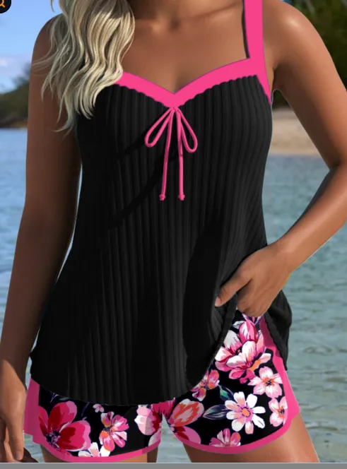 Shorts Sleeveless Printed Suit Beach Swimsuit Rose Red - Shop at LoveMi