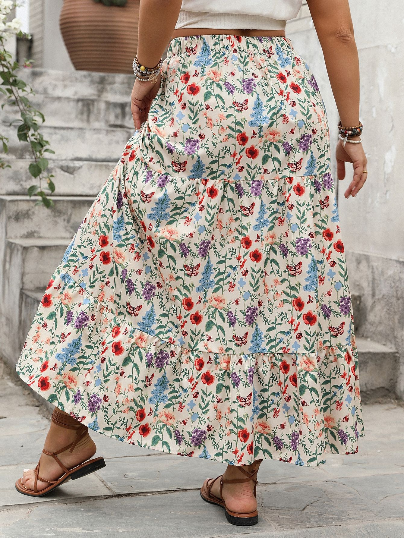 Plus Size Floral Maxi Boho Skirt