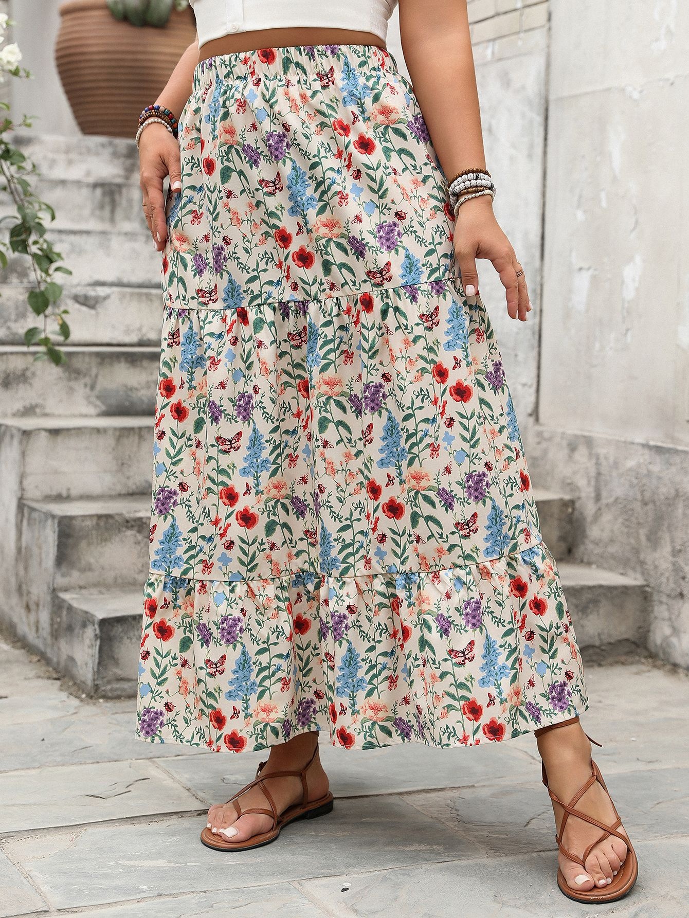 Plus Size Floral Maxi Boho Skirt