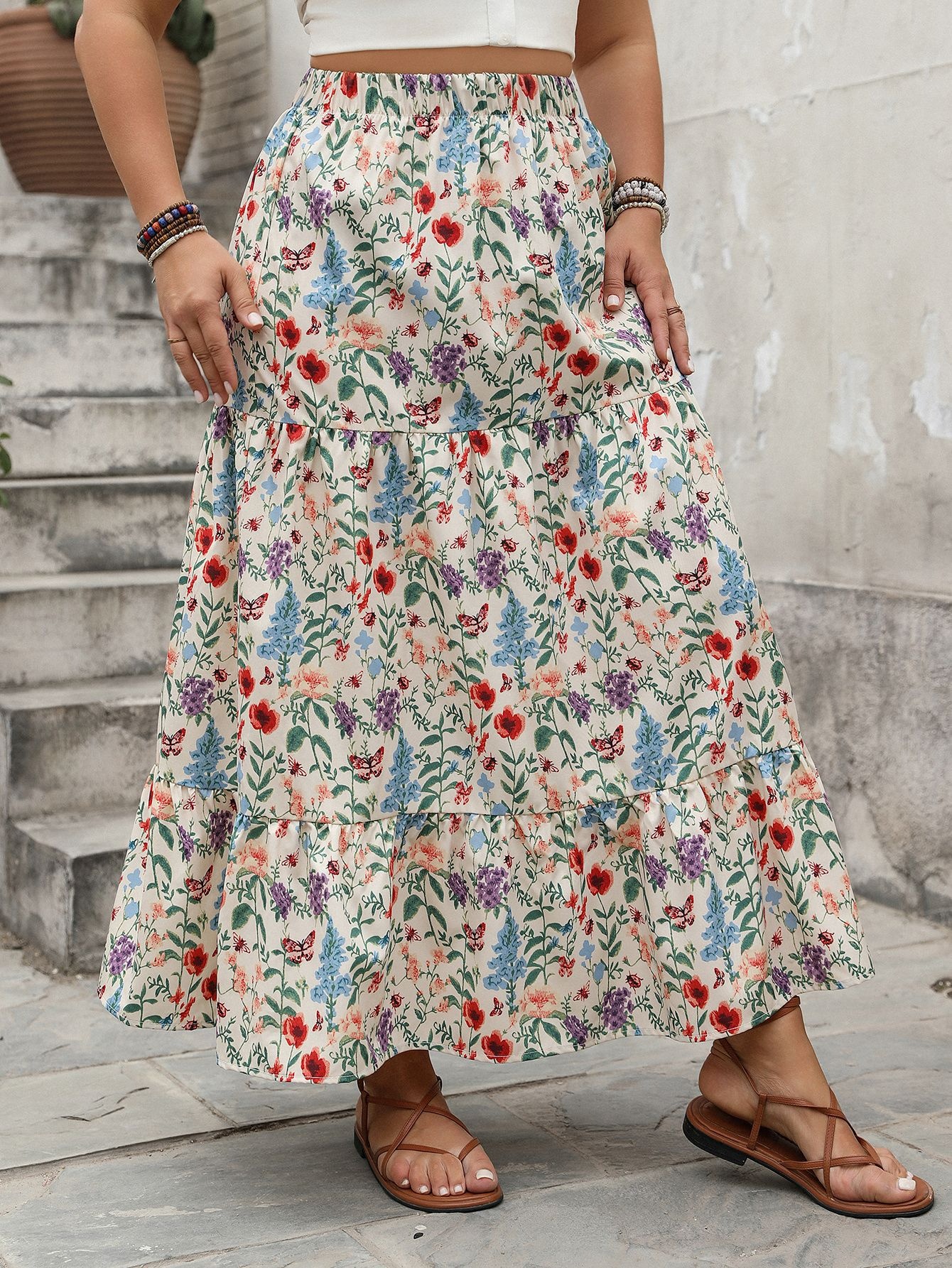Plus Size Floral Maxi Boho Skirt