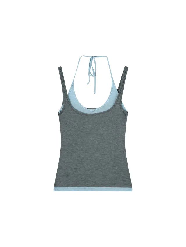 Halter Sleeveless Camisole Women's Casual Slimming Outside Wear Top Blue And Gray - Shop at LoveMi