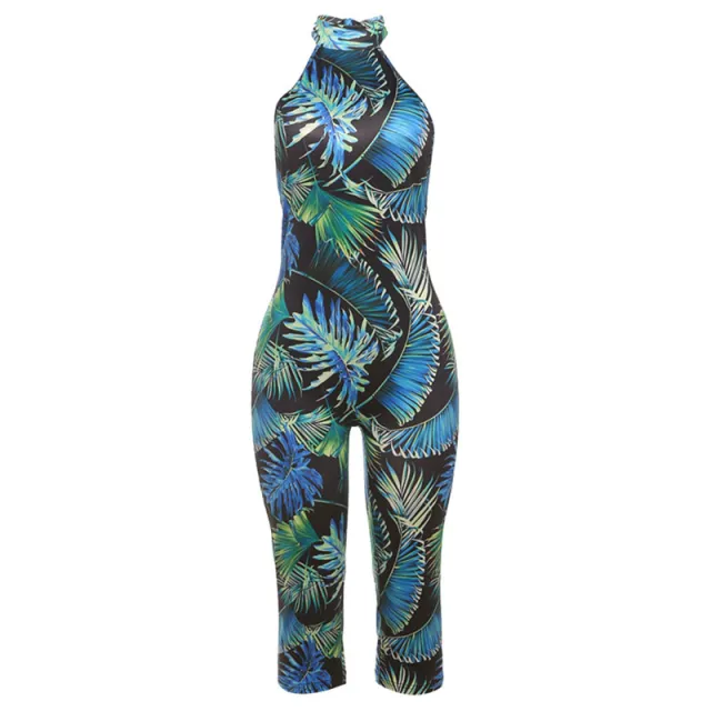Summer New Personalized Leopard Print Sleeveless Halter Lace up Tight Jumpsuit Green - Shop at LoveMi