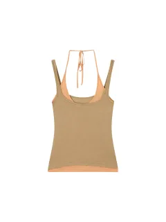 Halter Sleeveless Camisole Women's Casual Slimming Outside Wear Top - Khaki Orange - View 1