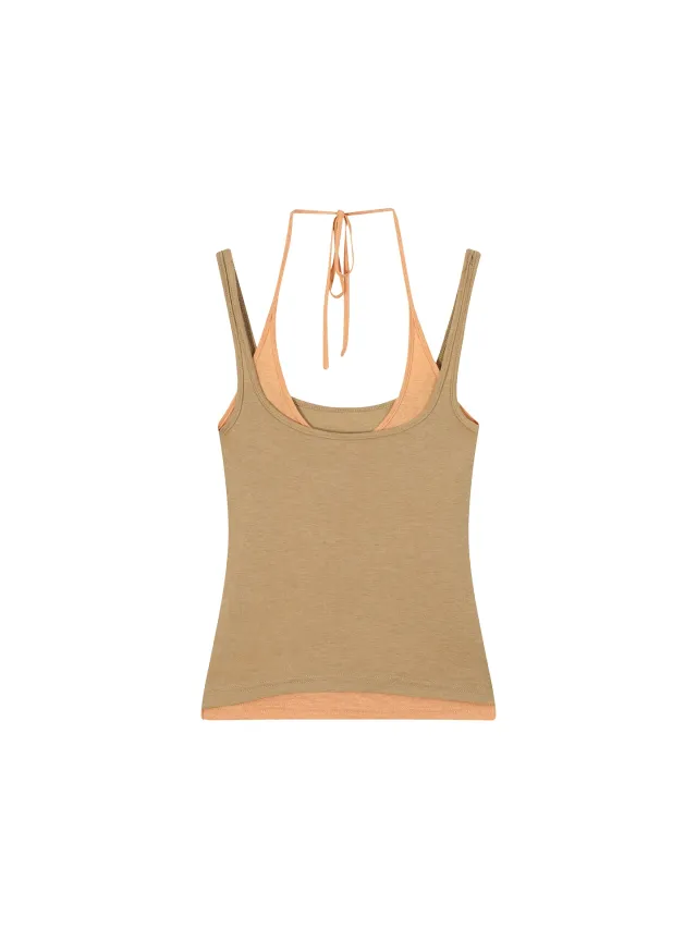Halter Sleeveless Camisole Women's Casual Slimming Outside Wear Top Khaki Orange - Shop at LoveMi