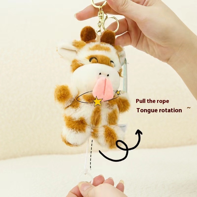 Cute Giraffe Plush Toy Key Chain Pull Wire Rotating Pendant Children Doll