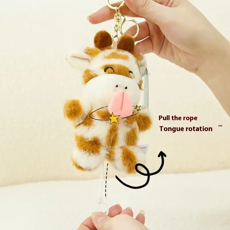 Cute Giraffe Plush Toy Key Chain Pull Wire Rotating Pendant Children Doll