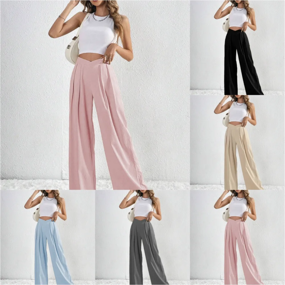 Summer New Solid Color Pleated Casual Wide-leg Pants Loose