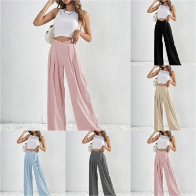 Summer New Solid Color Pleated Casual Wide-leg Pants Loose Casual Women's Commuting Versatile Style Comfortable TrousersS