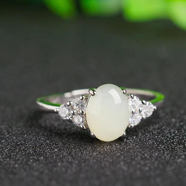 Adjustable Moonstone Jade Ring with 925 Silver