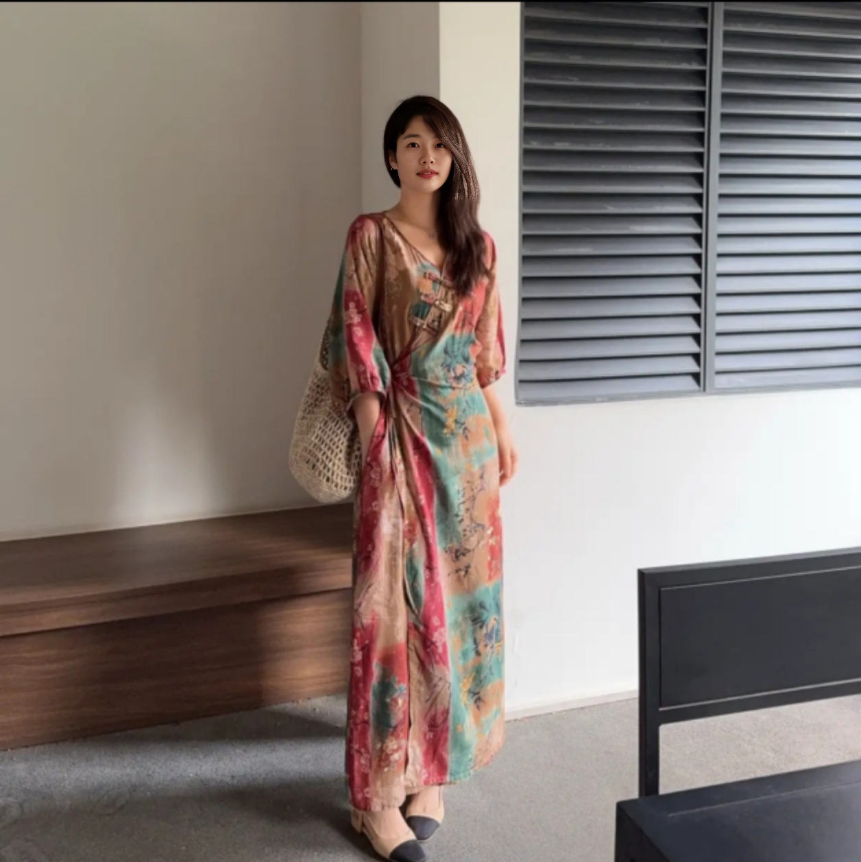 New V neck New Wrap Bourette Dress Women Wrap Manlisten - Shop at LoveMi