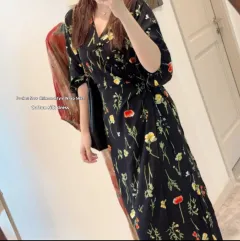 New V-neck New Wrap Bourette Dress Women - Wrap Berry Garden - View 1