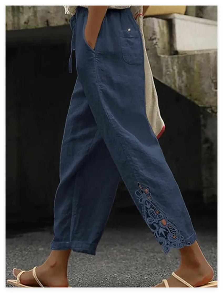 Women's Casual Pants Baggy Straight Trousers - Blue