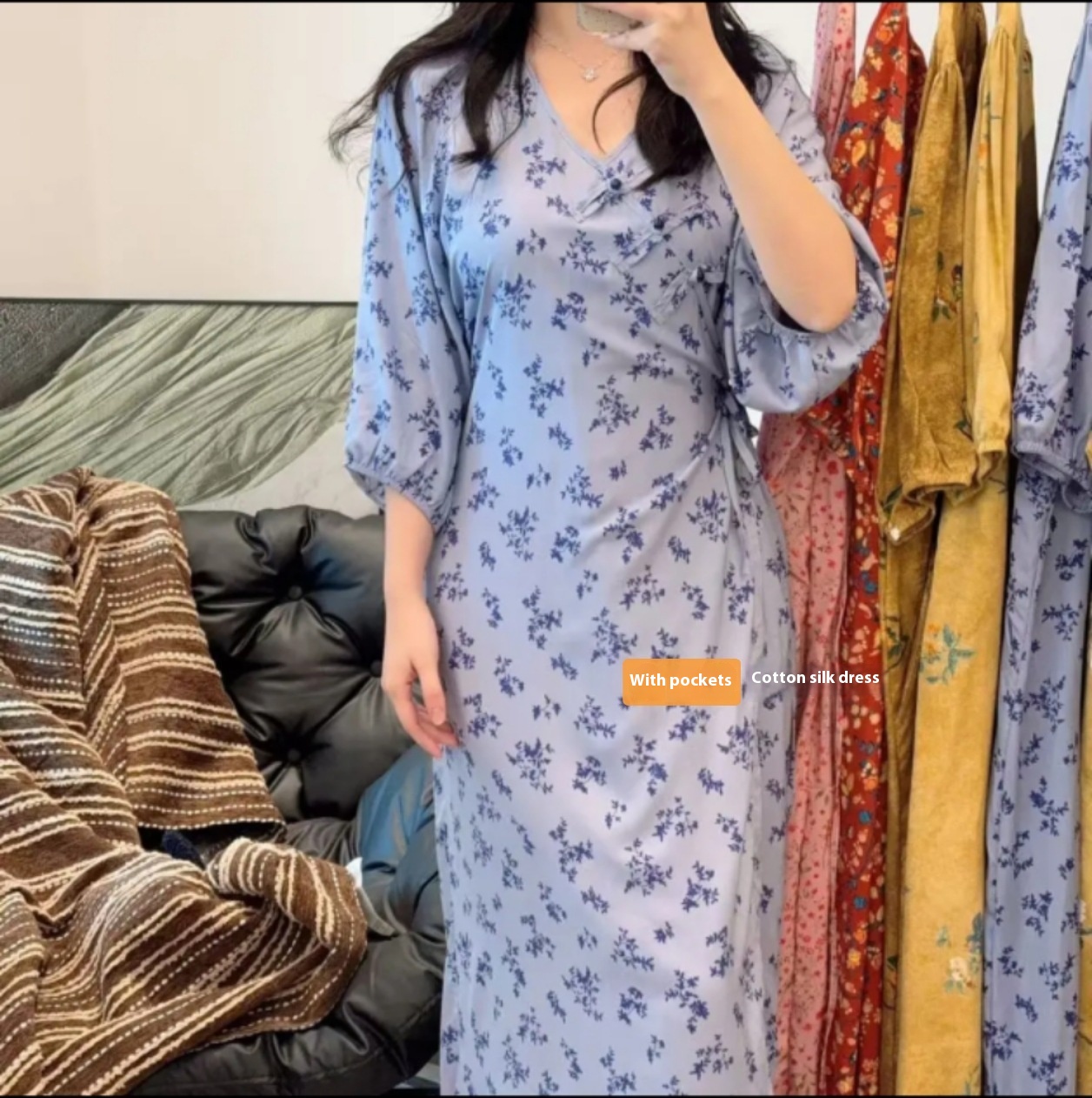 New V-neck New Chinese Style Wrap Bourette Dress Women