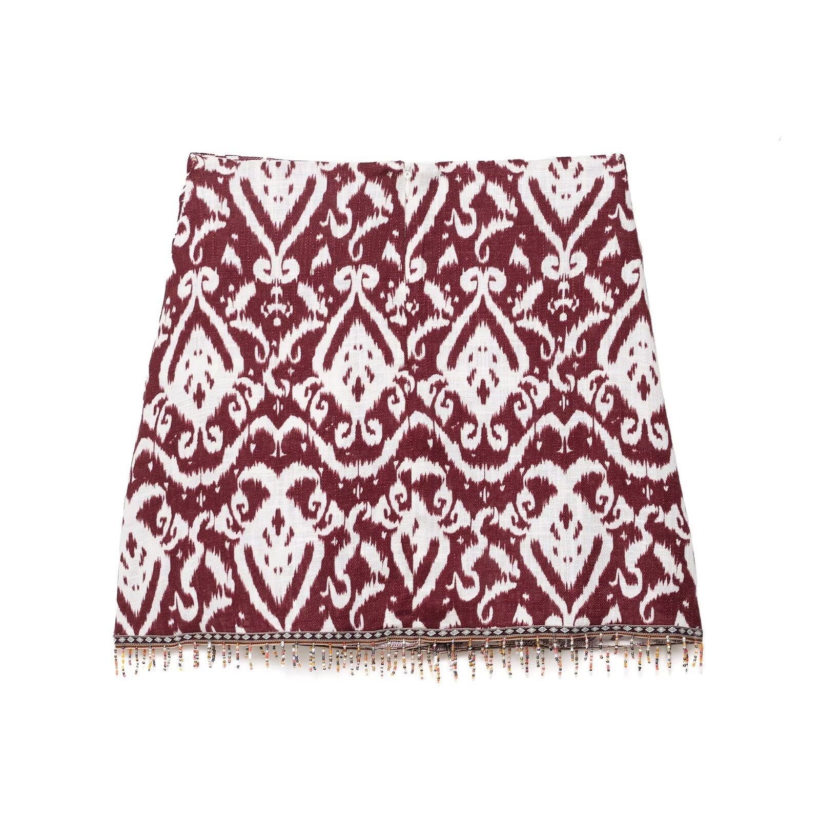 Printed Bohemian Tassel Mini Wrap Skirt in Red and White