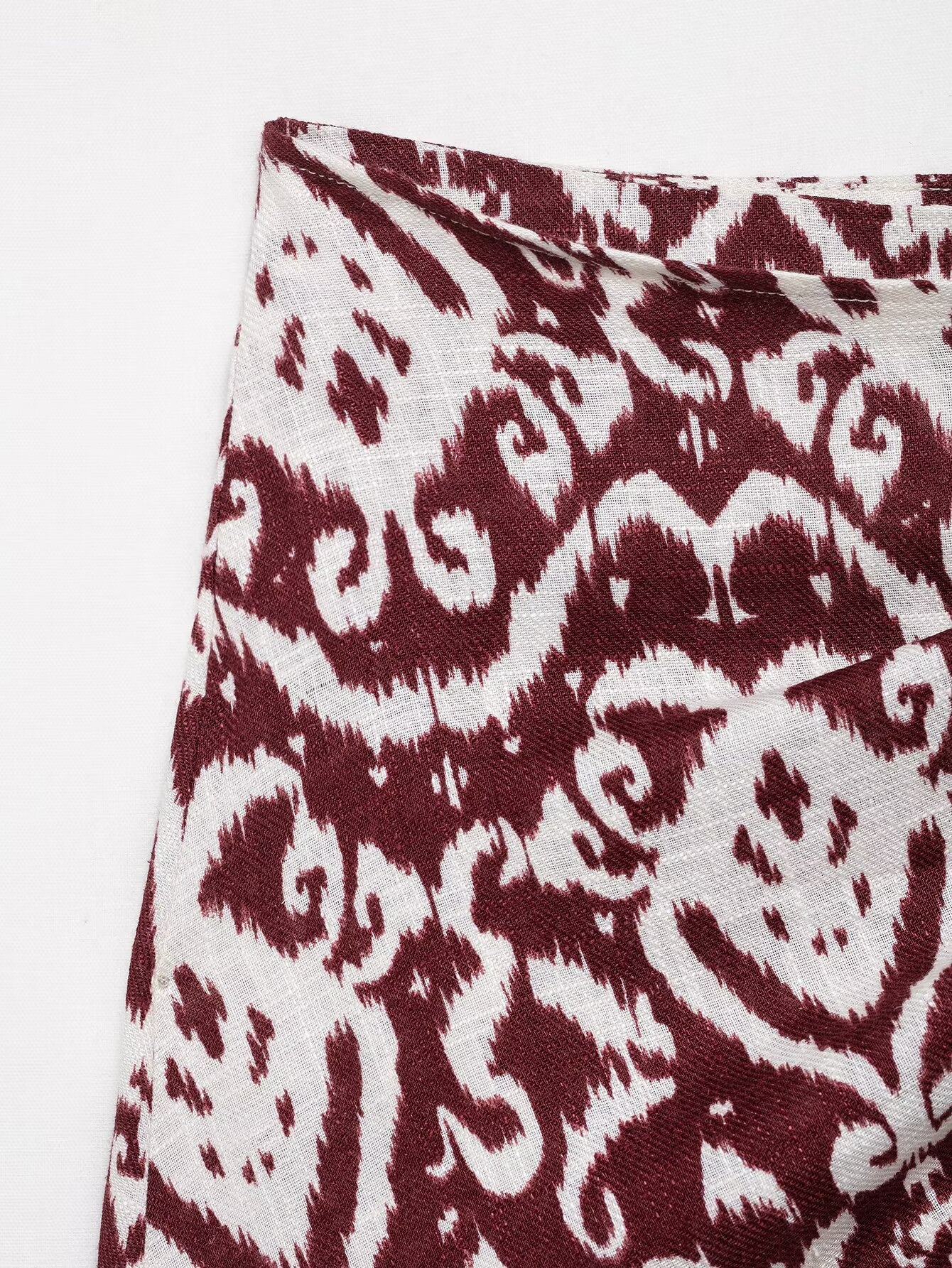 Printed Bohemian Tassel Mini Wrap Skirt in Red and White