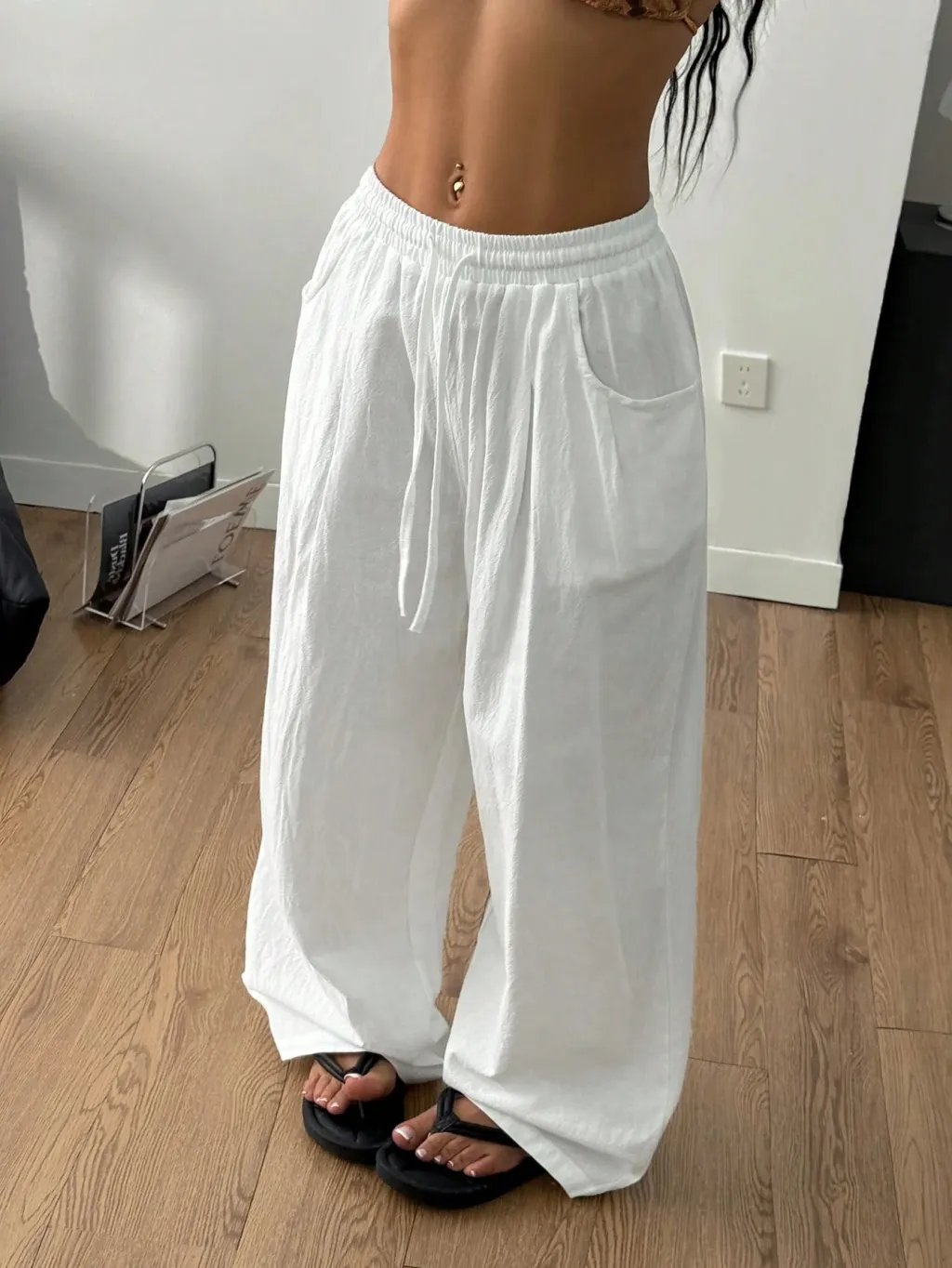 Women's Summer Vacation Casual Pants Cotton - White