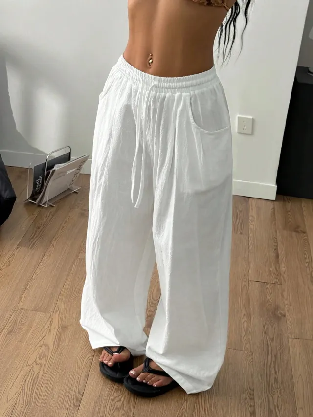 Women's Summer Vacation Casual Pants Cotton White - Shop at LoveMi