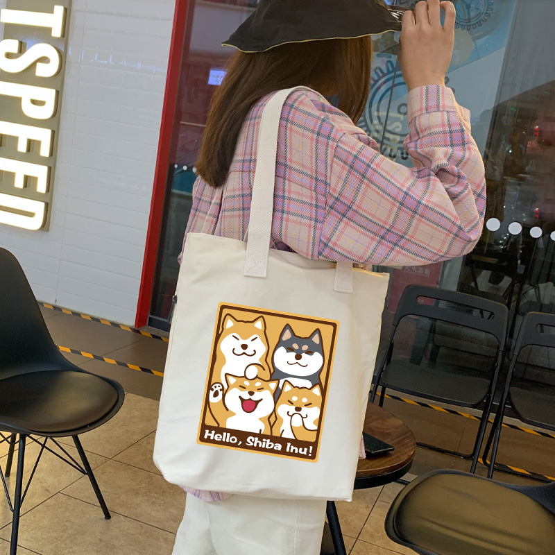 Shiba Inu Male And Female Shoulder Bag Canvas Large Capacity