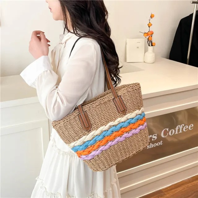 Woven Vegetable Basket Tote Large Capacity Straw Bag Khaki - Shop at LoveMi