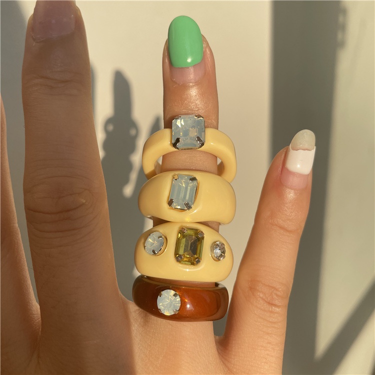 Resin Diamond Color Ring Beige Blue Female