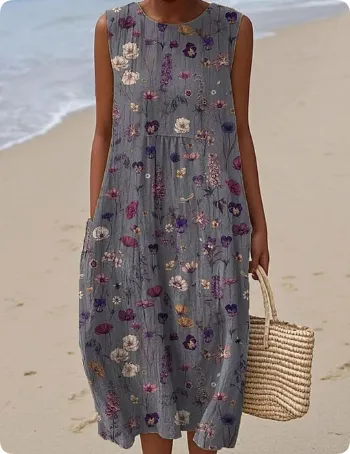 Sleeveless Casual Printed Temperament Long Skirt Dress - 6 Styles-Xs