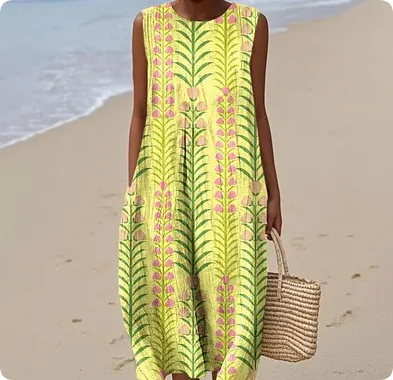 Sleeveless Casual Printed Temperament Long Skirt Dress - 7 Styles-3Xl