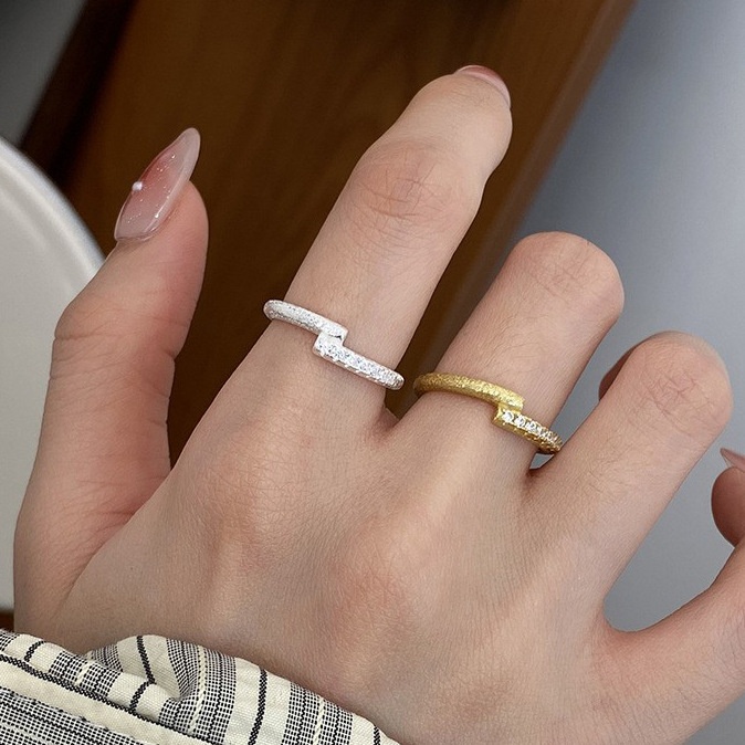 S925 Sterling Silver Cross Star Rail Brushed Ring Women