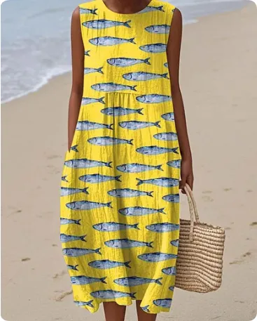 Sleeveless Casual Printed Temperament Long Skirt Dress - 9 Styles-4Xl