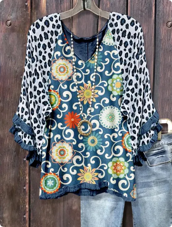 Women's V neck Fashion Lotus Sleeve T shirt Style 3 - Shop at LoveMi