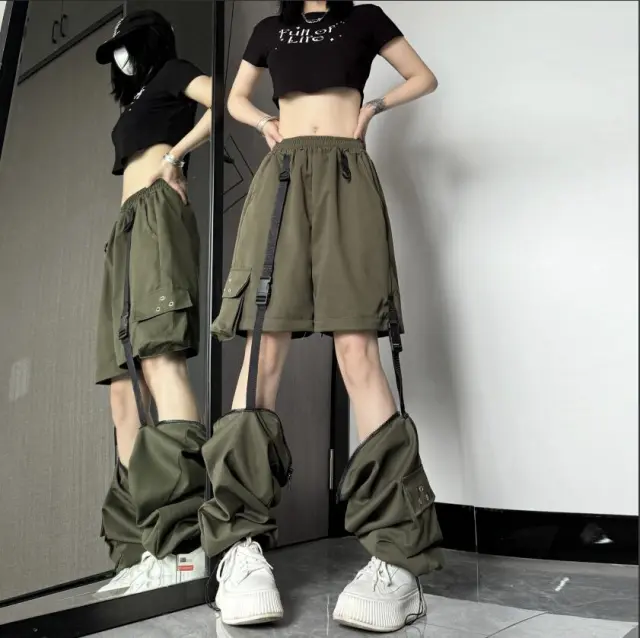 Women's Detachable White Overalls Ankle Banded Pants Army Green - Shop at LoveMi