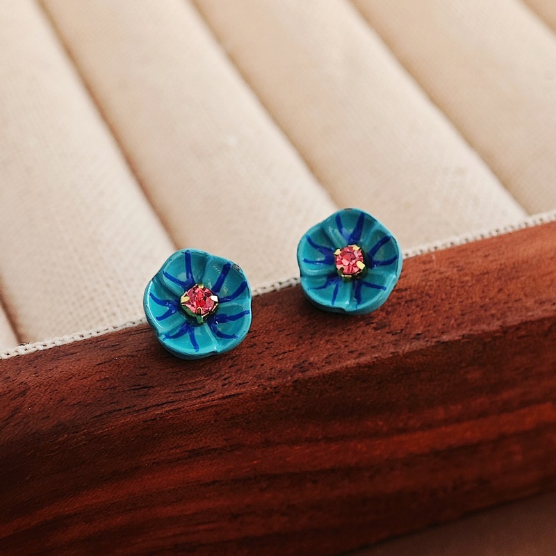 High-grade Blue Color Little Flower Earrings