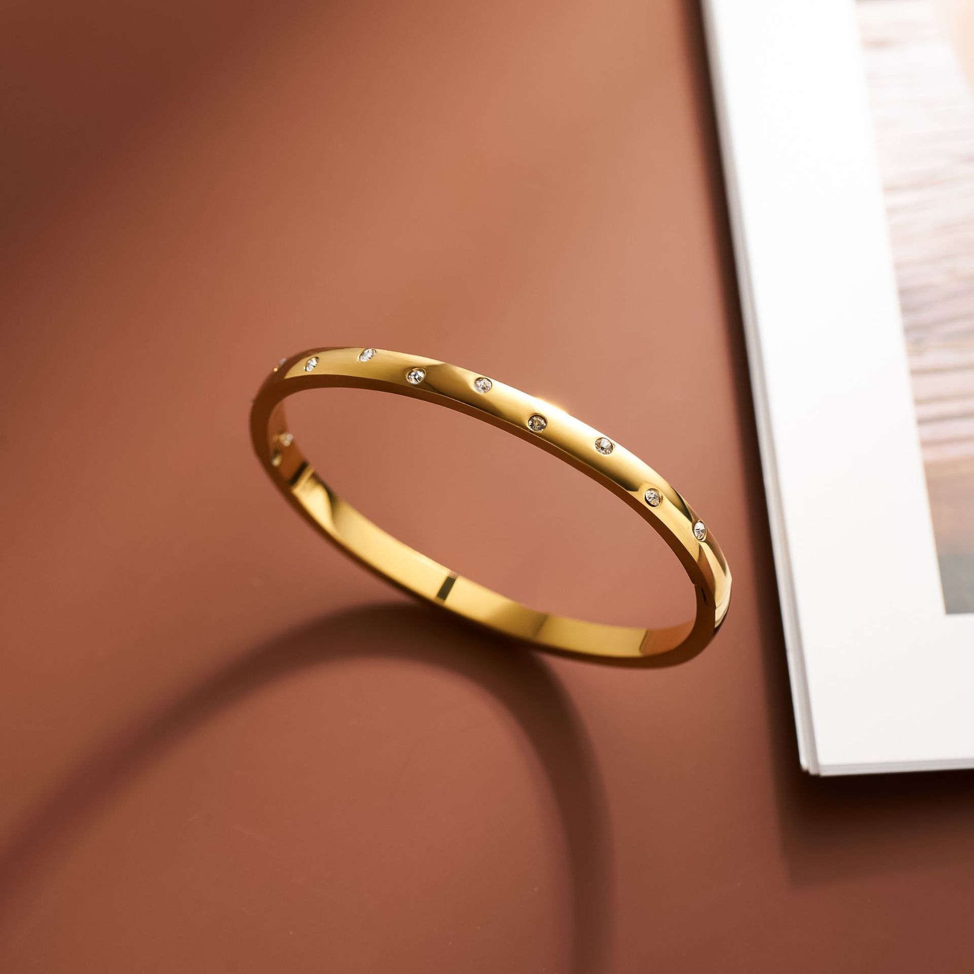 Gold electroplated Simple Niche Diamond-embedded Starry Titanium Steel Bracelet