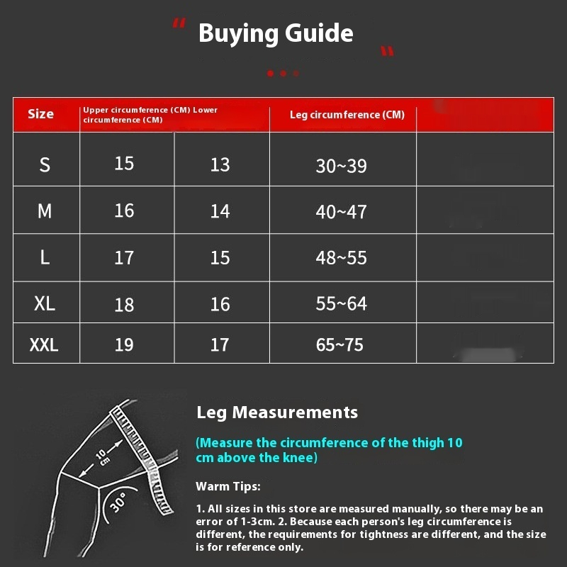 Knee pad size chart