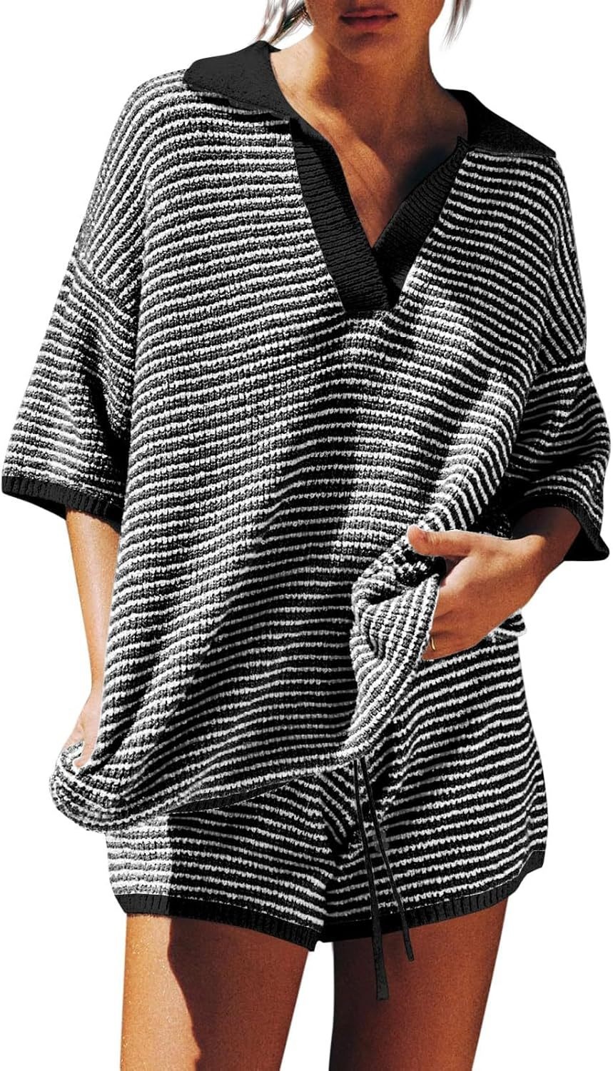 Loose Knitted Top High Waist Knit Shorts Suit