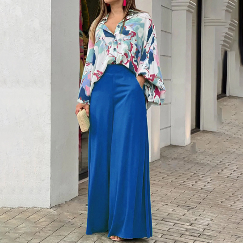 Women's Printed Shirt Wide Leg Pants Fashion Casual Set - Image 2