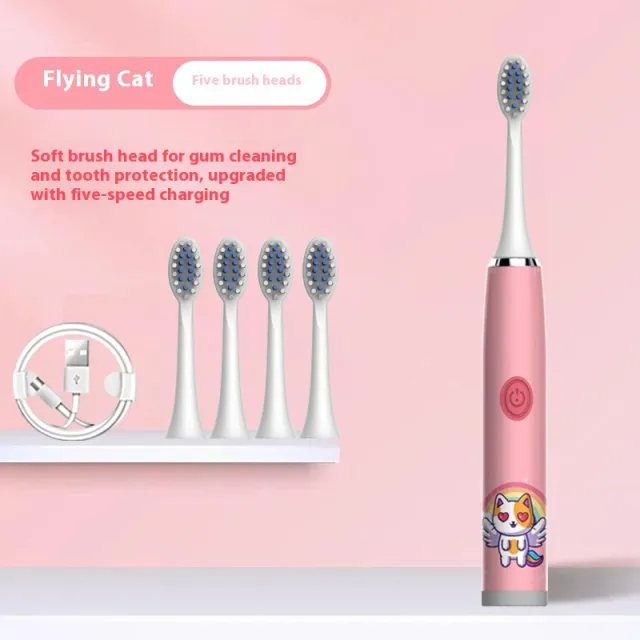 Electric Water Toothpick Smart Toothbrush Pink Charging 5 Bruch Head - Shop at LoveMi