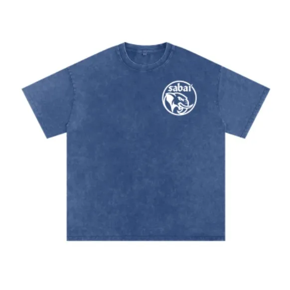 Washed Vintage Custom Diy Graphic Print T Shirt Men Womnen Blue - Shop at LoveMi