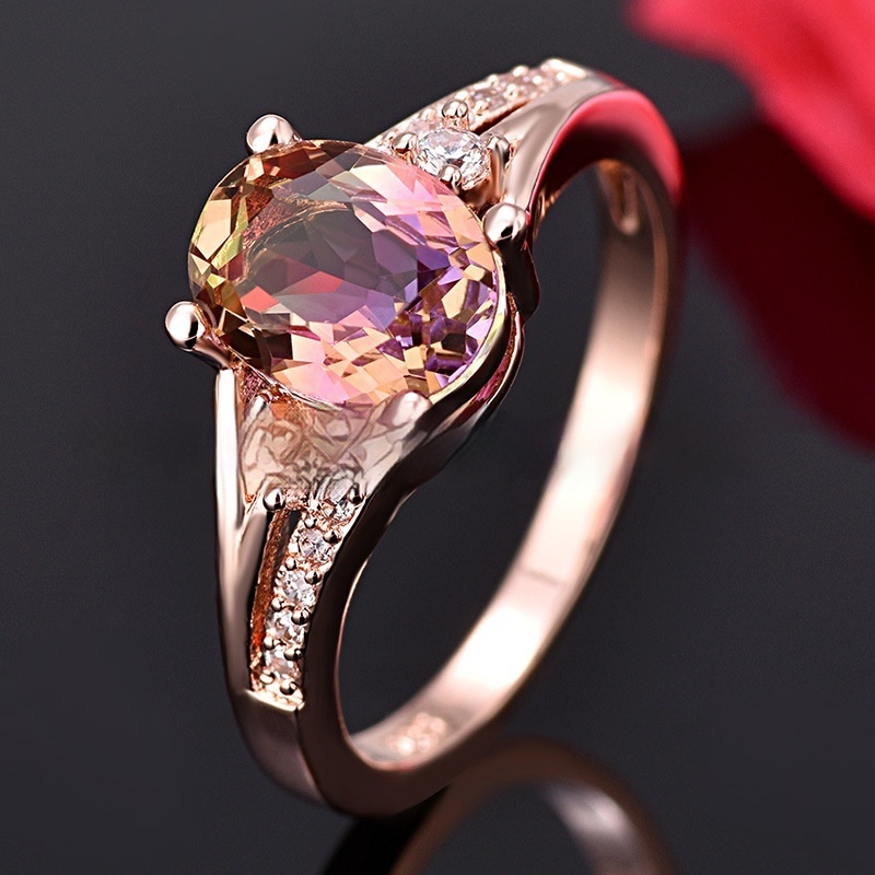 Five-spot Color Crystal Micro-inlaid Zircon Rose-plated Simple Ring