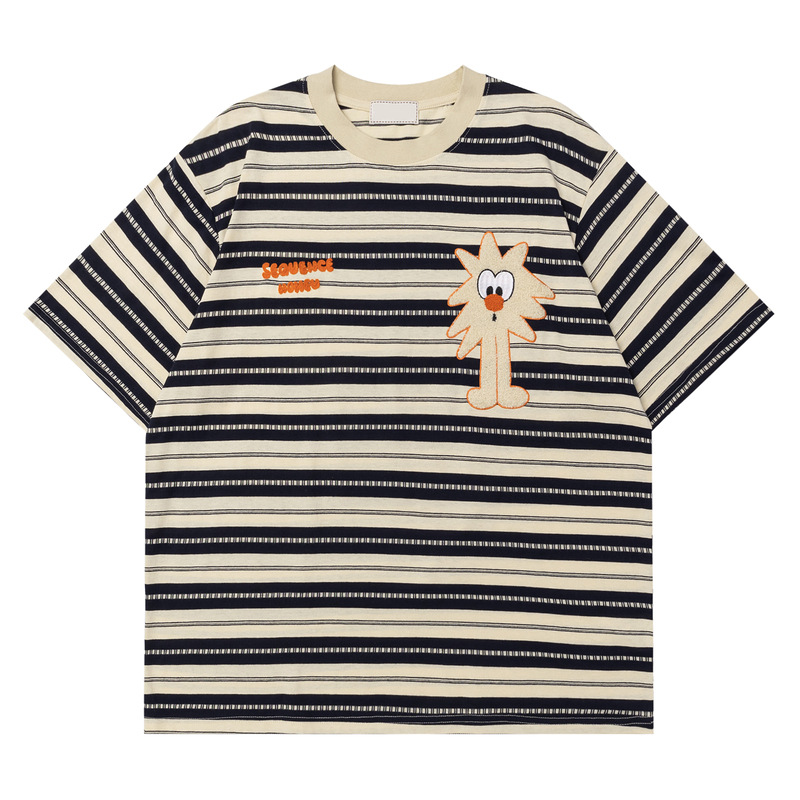 American Retro College Style Striped Sports Short Sleeve