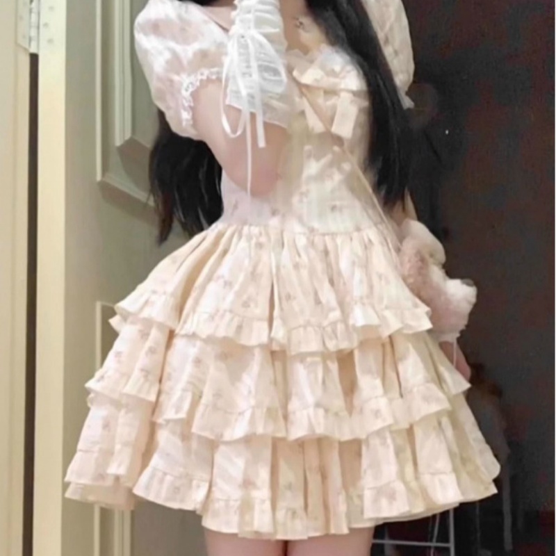 French Waist Puff Sleeve Dress Women's Summer New