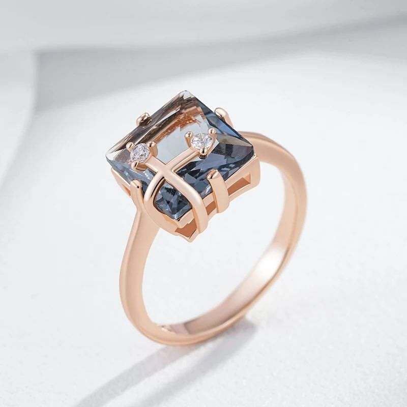 New Grey Zircon Ring For Girls Rose Gold Fashion