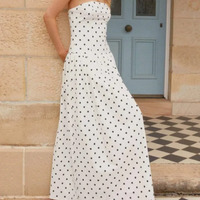 Women's Polka Dot Printed Strapless Long Skirt White - Shop at LoveMi