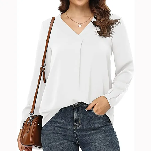 Women's Clothing Casual V neck Temperament Top White - Shop at LoveMi