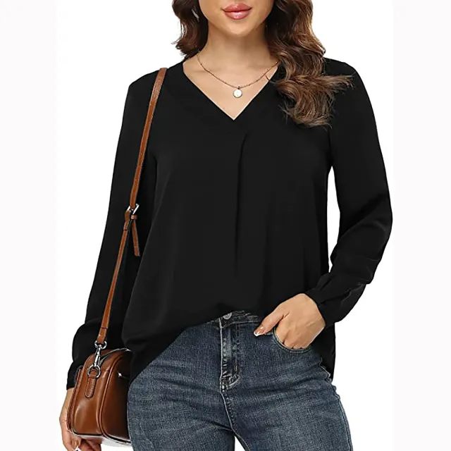 Women's Clothing Casual V neck Temperament Top Black - Shop at LoveMi