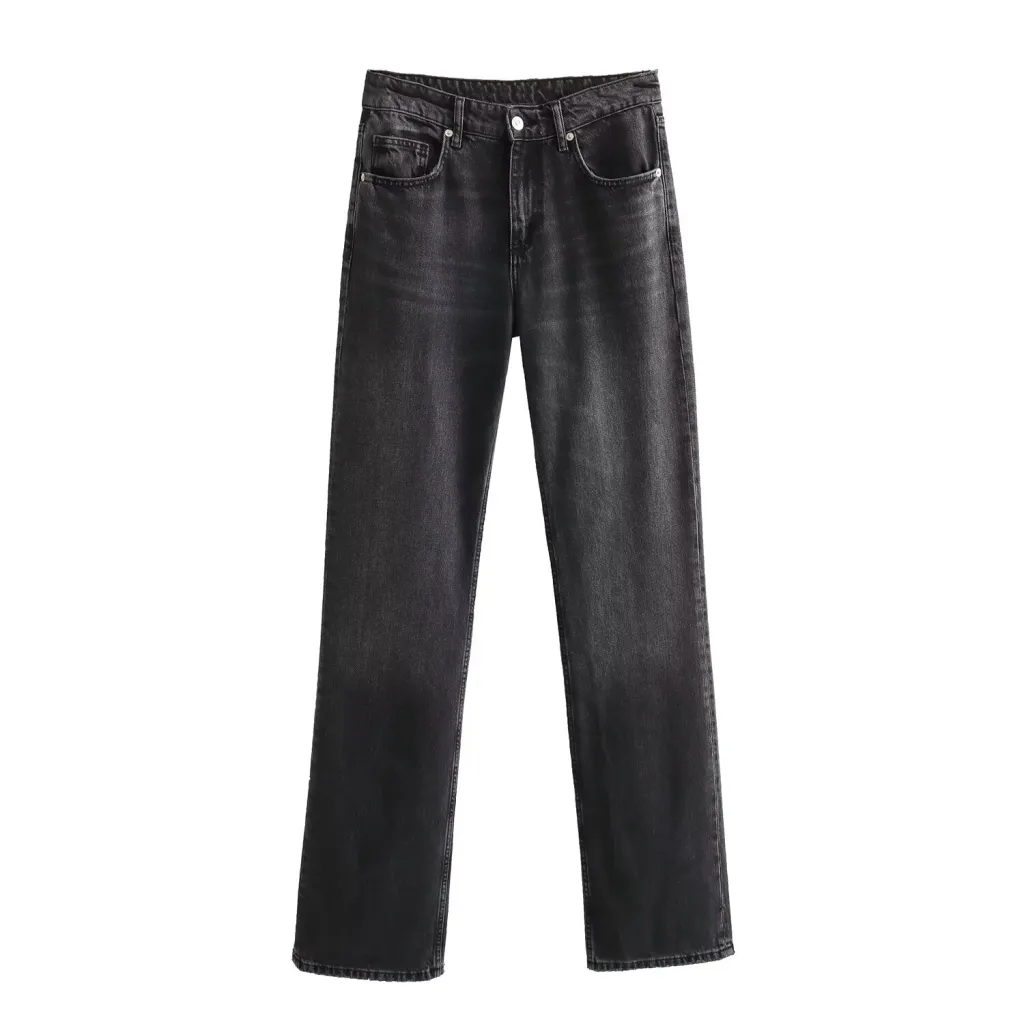 Autumn And Winter Jeans High Waist Straight Pants Women's Wide-leg Pants - Black